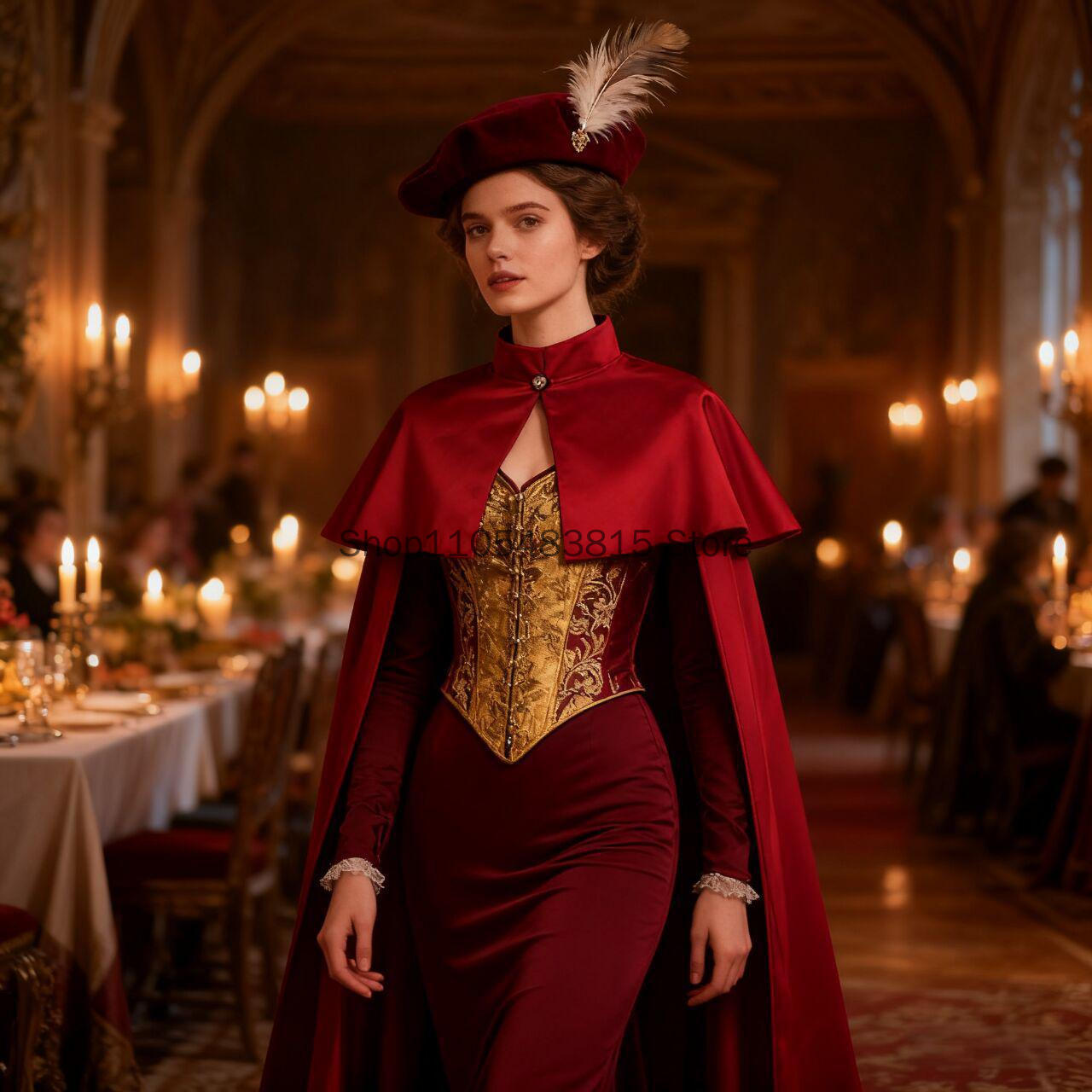 Cape de chevalier pour cosplay d'Halloween adulte, châle rétro à col montant, manteau de princesse Renaissance, étole de prêtre, robe de noble victorien