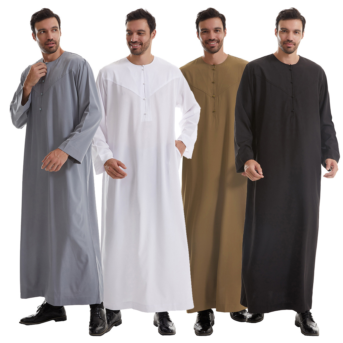 Jubba Thobe hommes mode musulmane longue Robe Abayas Ramadan marocain arabe dubaï Abaya Robe modeste poches épissé solide ample
