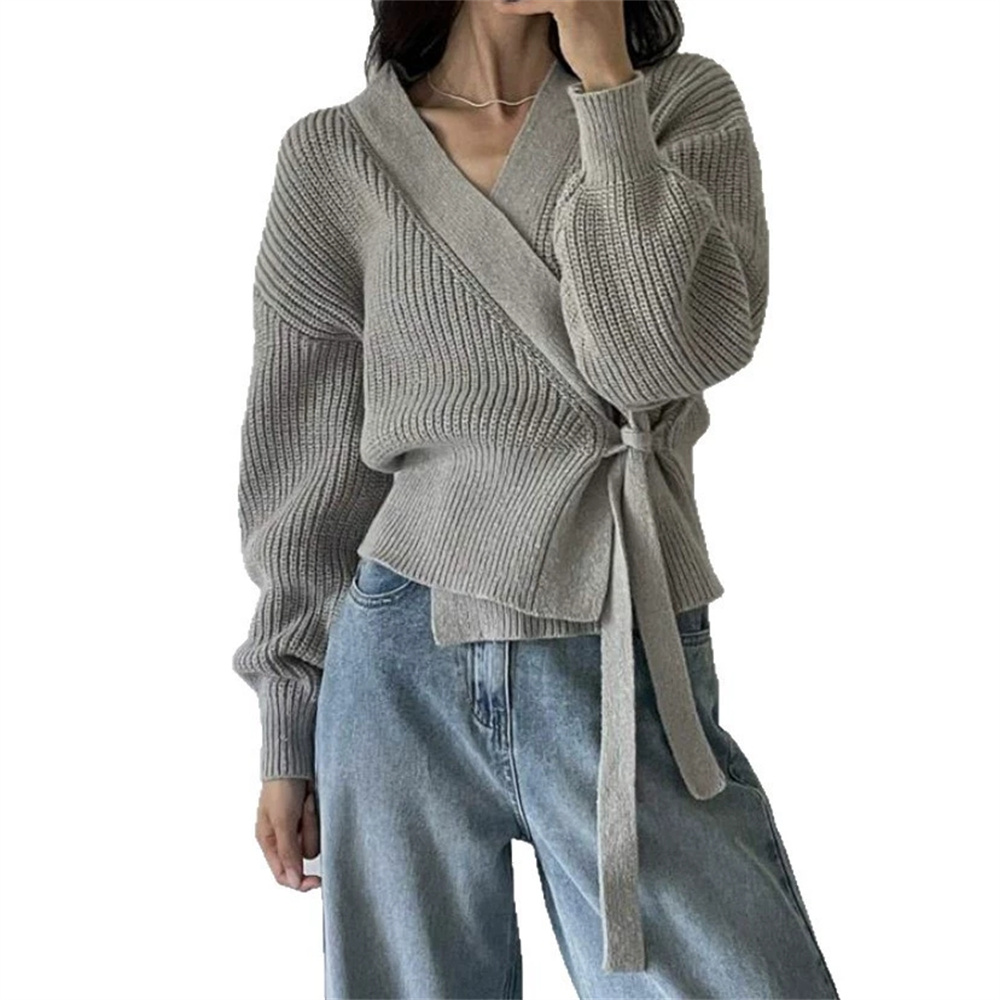 Mode coréenne femmes mince Sexy col en v taille tricot pull 2025 automne hiver pull Cardigan femme vêtements chandails pour les femmes