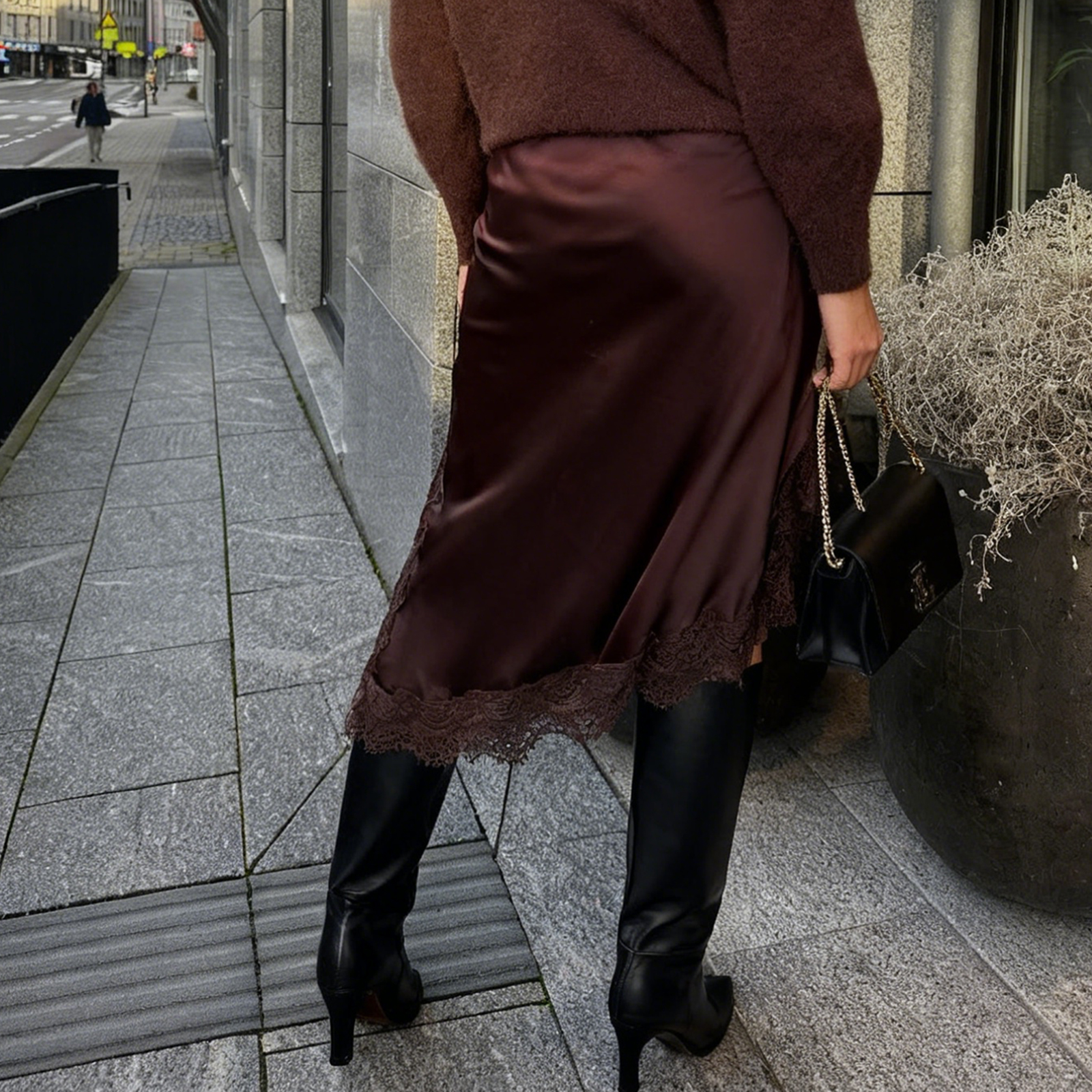 Jupe mi-longue en Satin et dentelle pour femmes, imprimé à pois, taille haute, ligne a, Vintage, soie, robe de sortie, Streetwear, Clubwear, Y2k