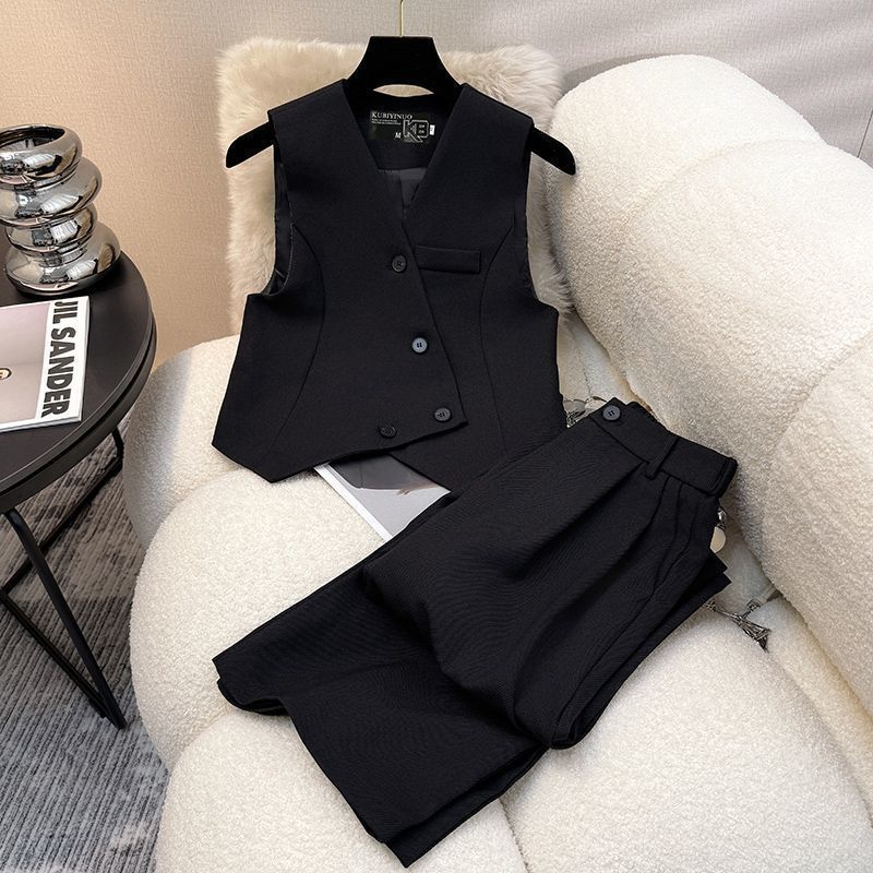 Costume Simple sans manches, gilet décontracté, pantalon à jambes larges, ensemble deux pièces pour femmes, nouvel ensemble de costume élégant, 2025