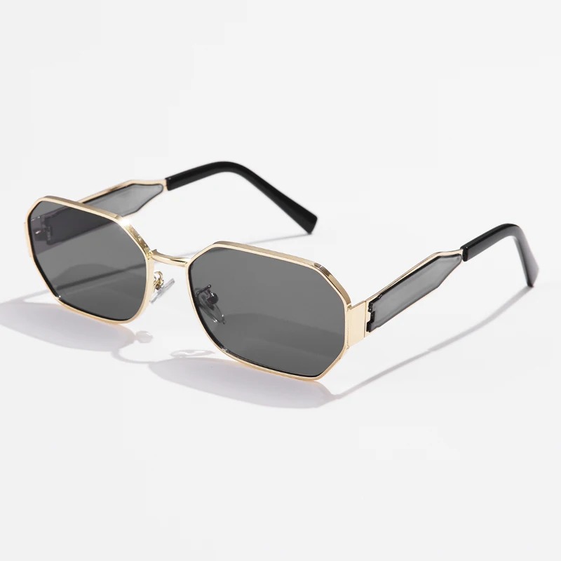 Nouvelles lunettes de soleil vintage à la mode pour femmes et hommes, de marque, design rétro, rectangulaires en métal, populaires, noires.