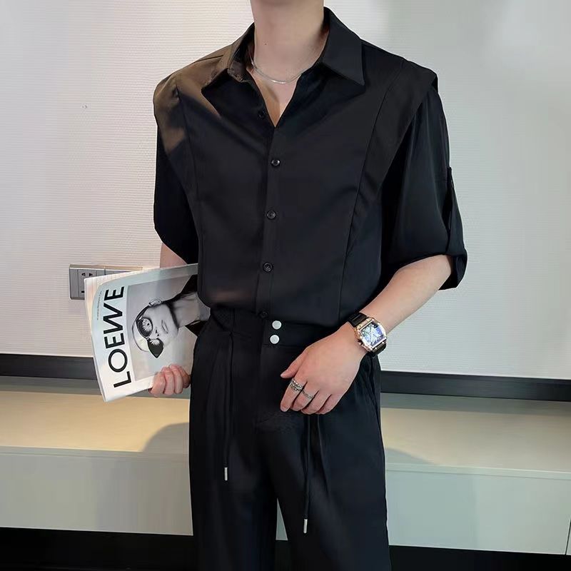 Chemise décontractée haut de gamme à manches courtes pour homme, style mature, élégante, drapée et polyvalente, idéale pour l'été