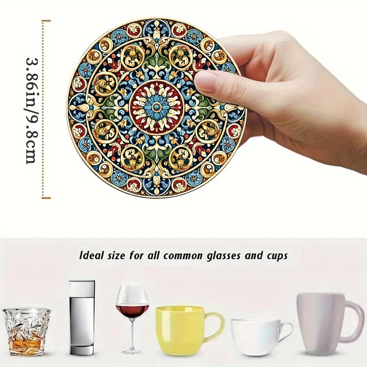 Ensemble de sous-verres en bois 2D Mandorla marocain, marqueurs artistiques circulaires pour boissons, café, thé, décoration de Table à manger pour la maison, 8 pièces