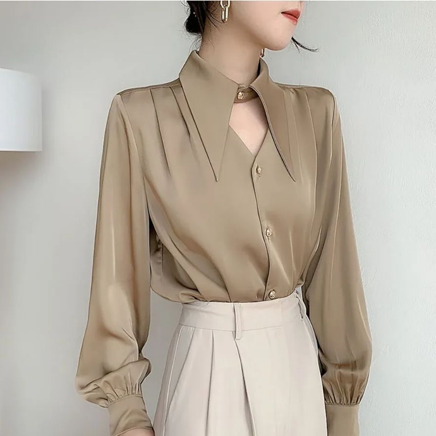 Chemise en Satin pour femmes, tempérament coréen, manches longues, chemises boutonnées, bureau, vêtements de travail, chemisiers féminins, printemps automne