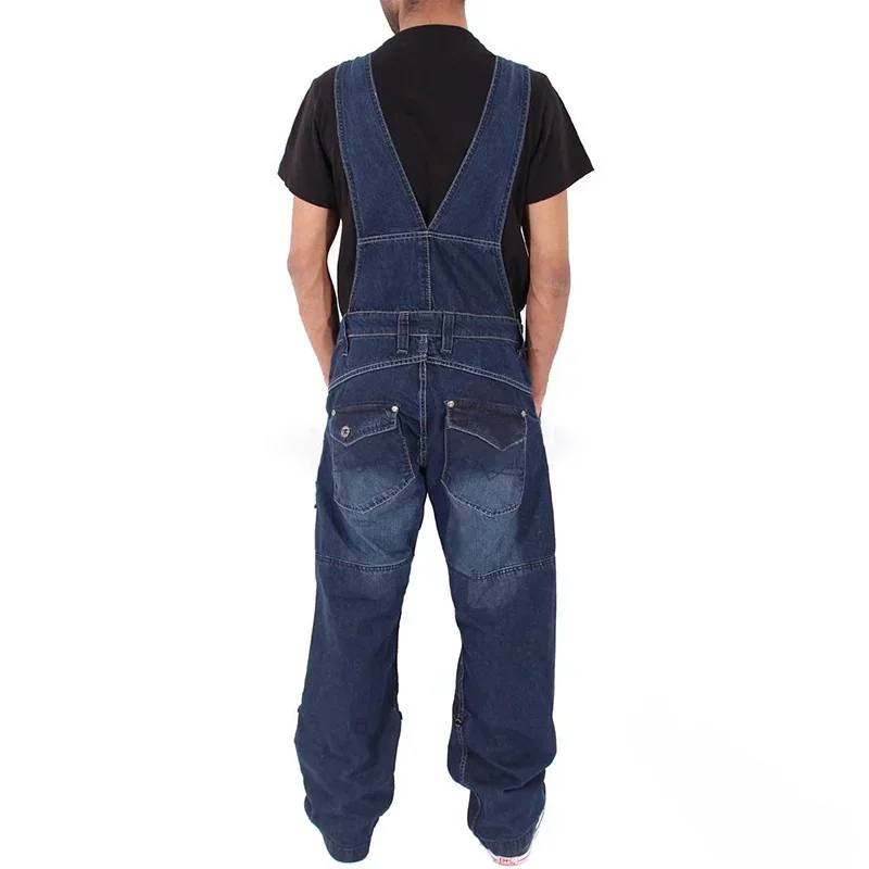 Salopette en jean pour homme, décontractée, style 2025, avec bretelles, multi-poches, coupe ample oversize, taille mi-haute, couleur unie, délavée