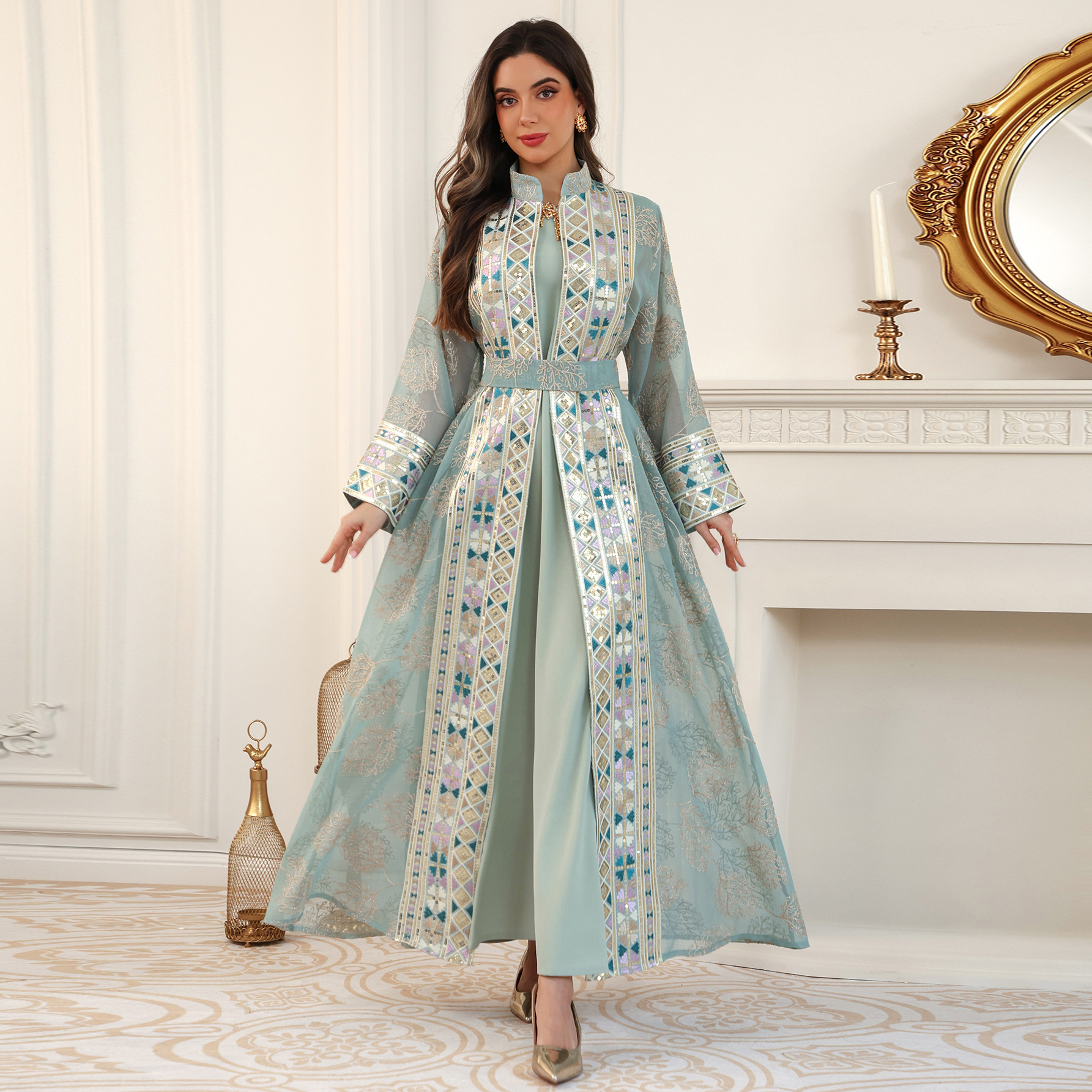Abaya de l'Aïd pour femme, robe de soirée, ensemble 2 pièces, Kaftan Jalabiya, élégante, musulmane, Dubaï, Vestidos Largo, Ramadan, Caftan, Robe longue, Abayas 2026