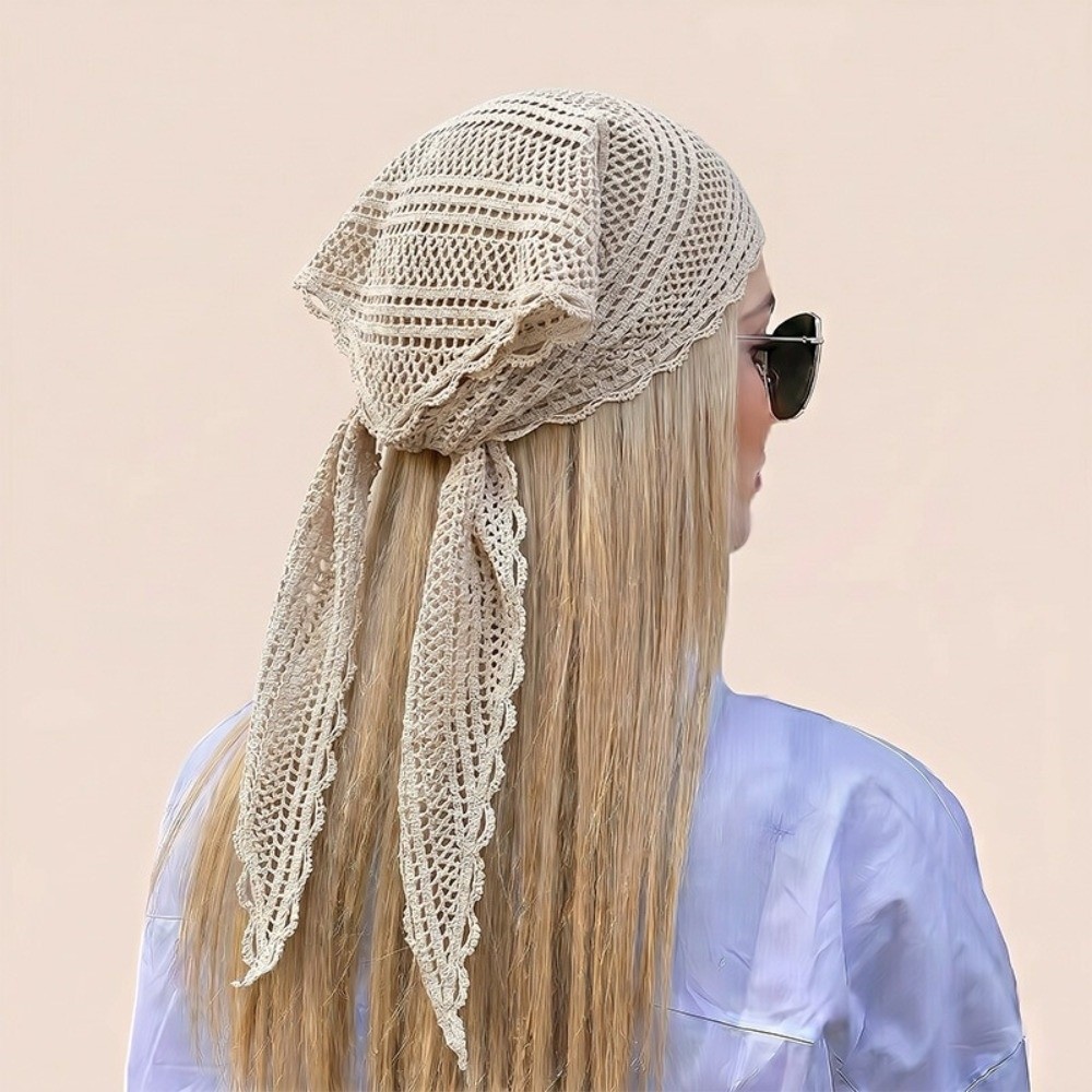 Foulard de tête tendance, couleur unie, motif ajouré triangulaire, accessoire photo, châle pour femme, fleur