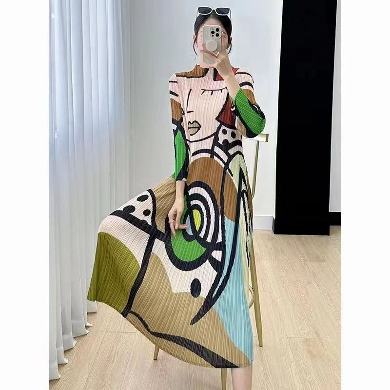 Robes longues femmes robes printemps et été nouveau dessin animé impression à manches courtes tempérament mode robe longue ample femme