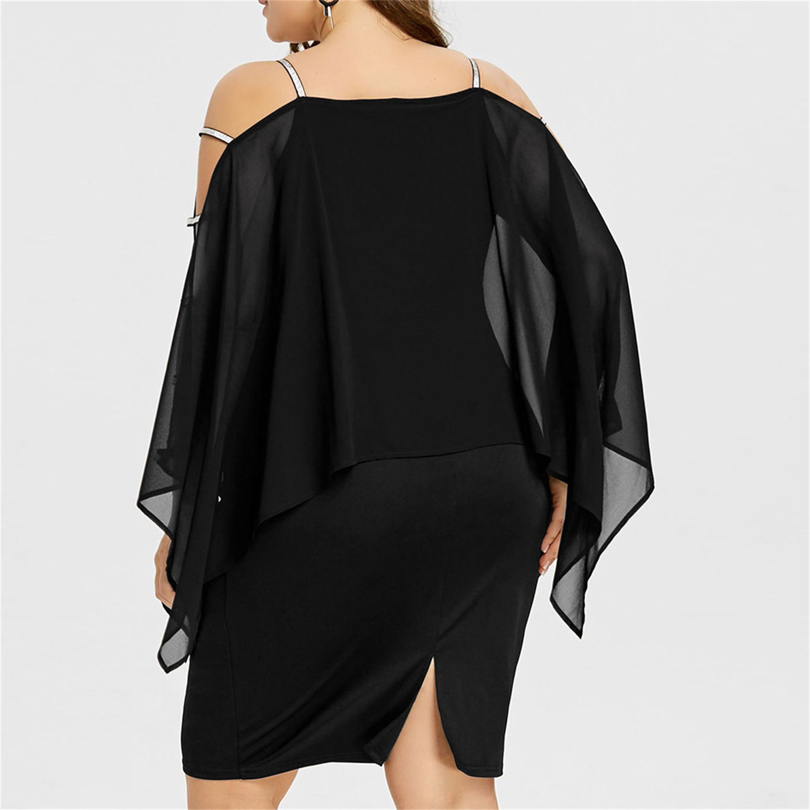Robe de soirée en mousseline de soie, grande taille, Sexy, épaules dénudées, ajourée, élégante, manches Cape, moulante