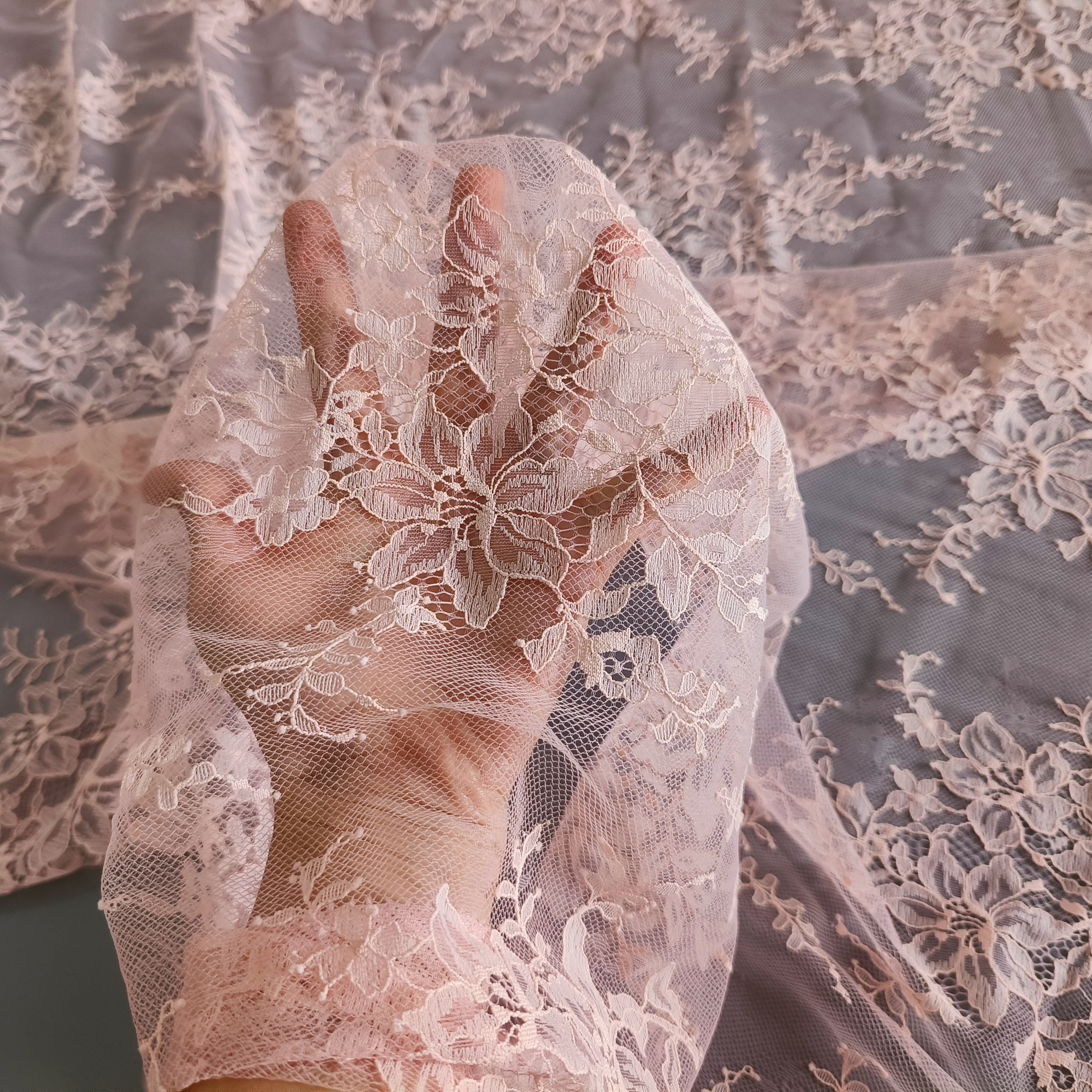 Tissu à coudre pour vêtements, rose doux, pour robe de mariée, tissu classique en dentelle Chantilly
