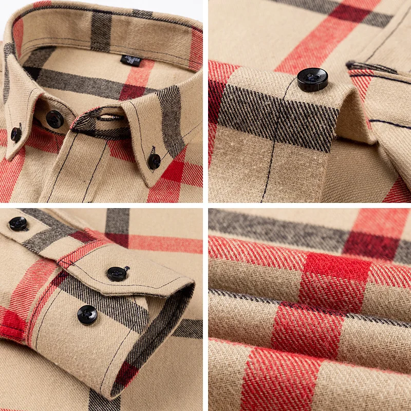 Hommes automne hiver mode nouveau coton flanelle chemises à carreaux taille asiatique coupe régulière doux quotidien chemises décontractées vêtements grande taille