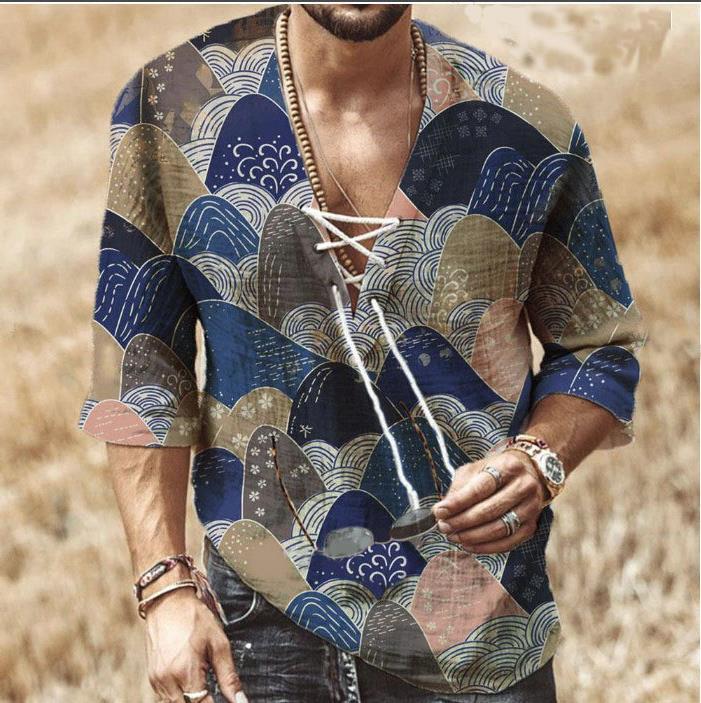 Costume Hippie rétro des années 60 et 70 pour hommes, T-shirt imprimé avec cordon de serrage, tenue de Cosplay, fête d'halloween, Disco, vêtements amusants, jeu de rôle