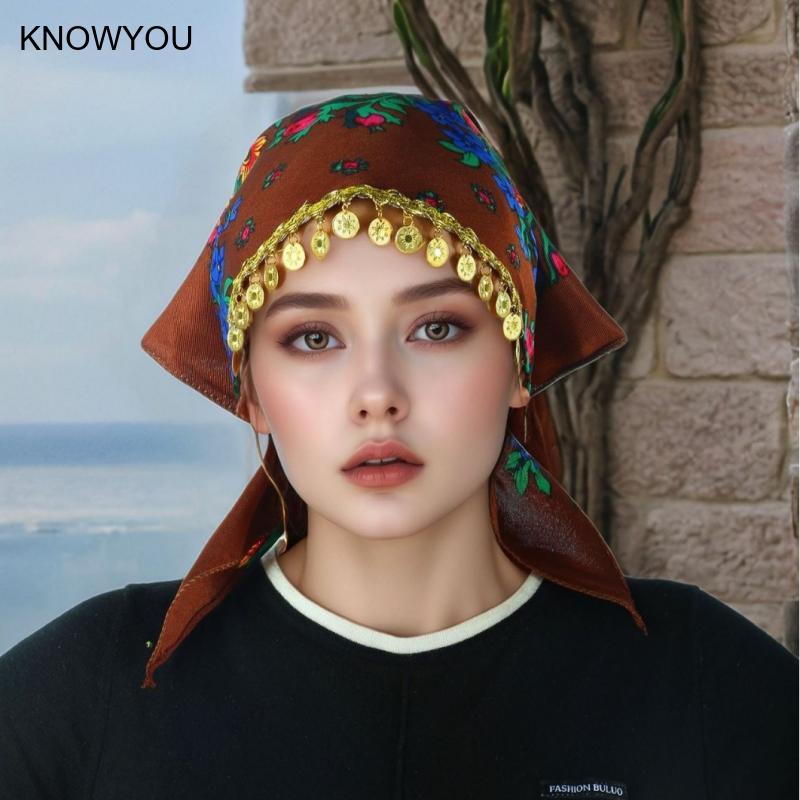 Foulard Hijab à imprimé floral pour femme, bandeau de sauna, écharpes à pampilles à paillettes, bandana féminin, mouchoir court, mouchoir de luxe, mode