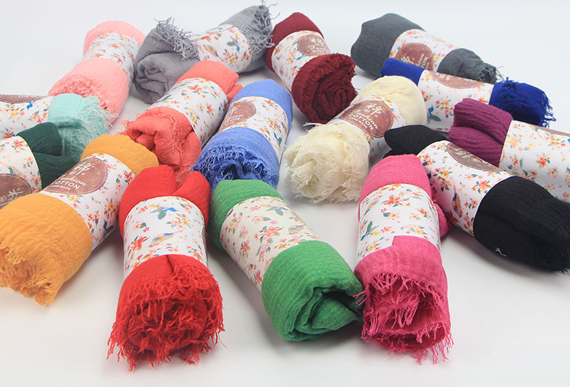Foulard classique en coton et lin pour femmes, 40 couleurs unies, bandeau, châle froissé, Hijab musulman, 70x175CM