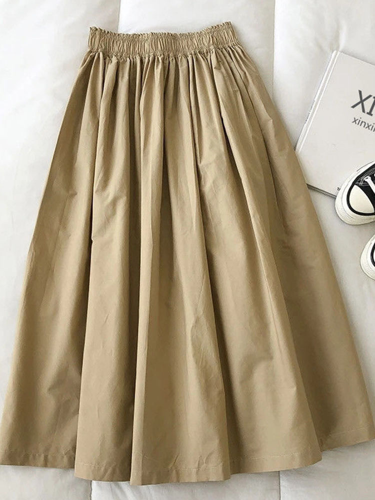 Jupe longue blanche plissée au genou pour femmes avec poches, jupes décontractées élégantes, taille haute, ligne A, mode automne, nouveau, 2024