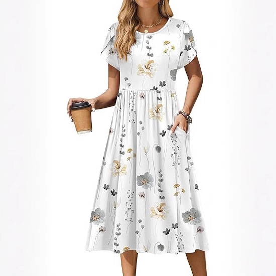 Robes longues élégantes pour femmes, collection été 2026, col rond, motif floral, manches courtes, pour femmes, Vestidos Robes