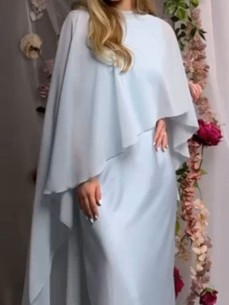 Robe Maxi en Satin pour femmes, grande taille, avec Cape en mousseline de soie, ample, élégante, sans manches, robe formelle, tenue de Festival décontractée, été