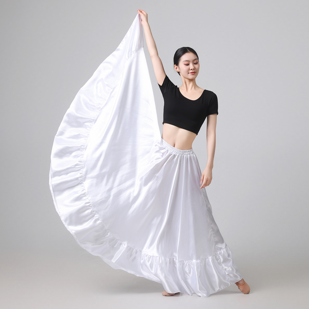 Jupe circulaire longue évasée pour femme - Jupe complète évasée en satin Boho Vintage jupe longue trapèze pour la danse, la fête, les jupes à usage quotidien