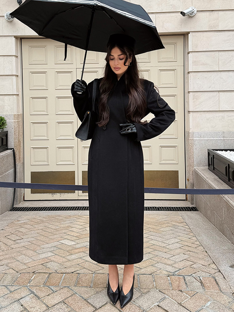 Manteau long pour femme automne 2026, élégant, col montant, manches longues, veste double boutonnage, nouvelle mode, vêtement d'extérieur cintré pour femme, style streetwear