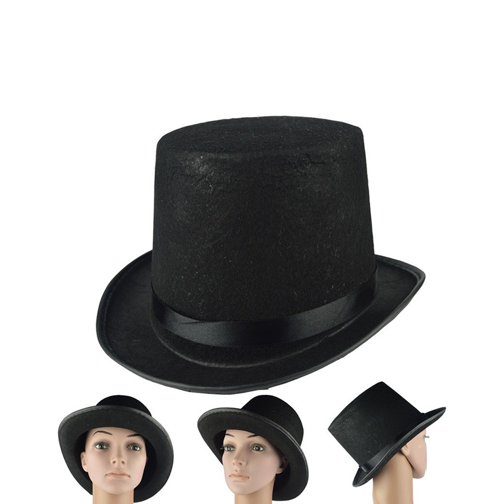 Chapeau haut-de-forme noir en tissu à la mode, accessoire de Costume, chapeau de magicien élégant, casquette de Jazz pliable foncé pour enfants et adultes