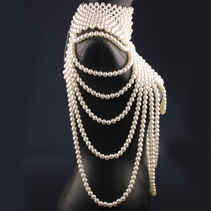 Femmes perle châle colliers corps chaîne Clubwear Cocktail débardeurs Sexy perlé soutien-gorge châle gland fête haut court grandes vêtements