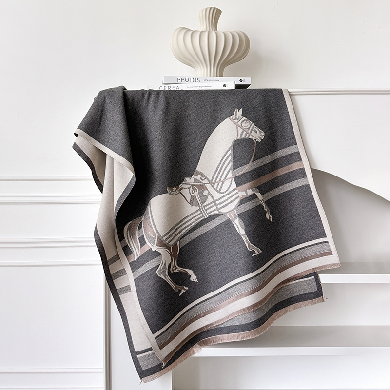 Écharpe de luxe en cachemire pour femme, Design de marque, couverture Pashmina chaude, foulards de cheval, châle épais, Bufanda, hiver