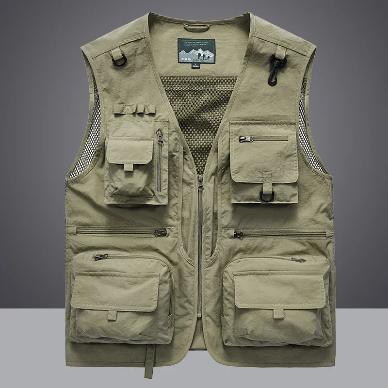 Gilet d'été pour hommes, manteau décontracté pour photographe, gilet de travail en maille, veste sans manches, outils, gilet de poche 6XL