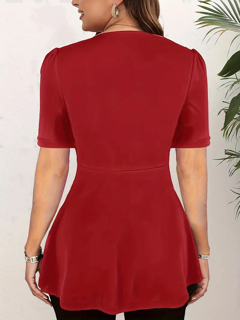 Chemises et chemisiers grande taille pour femmes, t-shirt à col en V noué sur le devant, manches courtes, tunique surdimensionnée, vêtements pour femmes