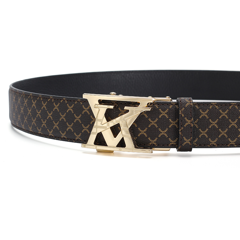 Ceinture de luxe pour homme à boucle automatique, motif écossais, en cuir PU, pour affaires et décontracté, ceintures de créateur pour hommes et jeans