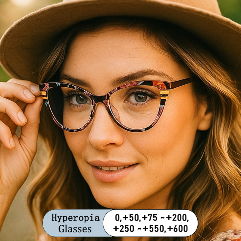 Marque Design oeil de chat imprimé Floral cadre hypermétropie lunettes photochromique Anti lumière bleue ordinateur femmes lunettes de lecture 0 + 1 + 1.5