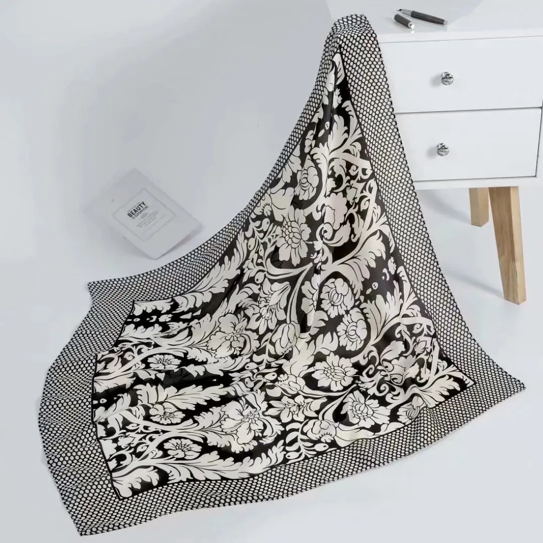 Foulard Hijab à la mode pour femmes, châles carrés, foulards de cheveux en Satin de soie pour femmes 90*90cm foulard Bandana pour la tête et le cou pour dames