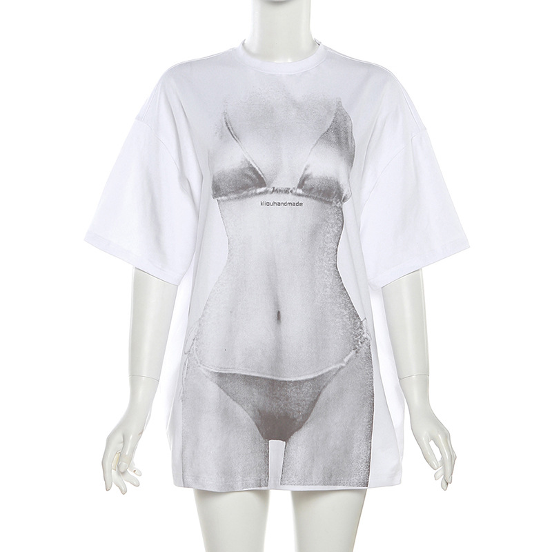 Nouveaux T-shirts pour femmes 2026, col rond, mode sexy, imprimé bikini, t-shirt ample