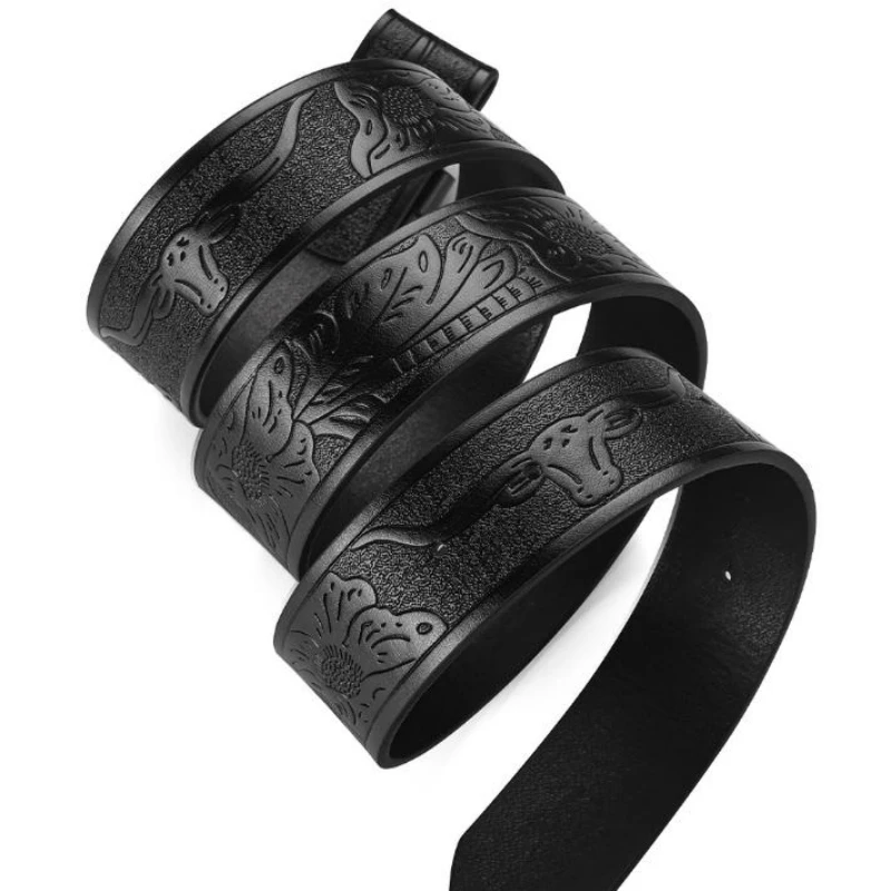 Ceinture de cowboy western pour homme, en similicuir noir avec motif gaufré, boucle en alliage élégante, ceinture de taille tendance pour un usage quotidien