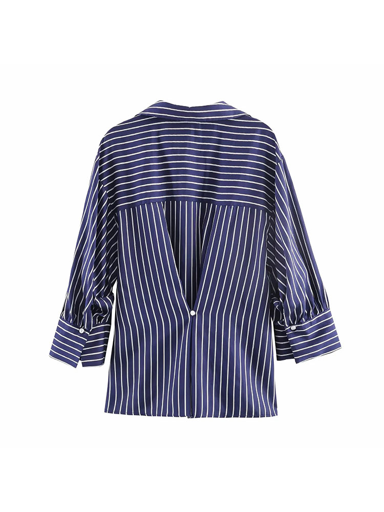 Chemisier rayé ample pour femme, col rabattu, simple boutonnage, manches longues, nouvelle collection été, idéal pour le bureau