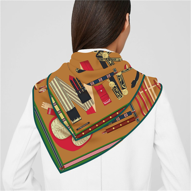 Foulard en soie femmes ceinture de selle imprimer foulards carrés tête Echarpes Foulards en soie Femme enveloppes châles de plage Bandana dame Hijabs