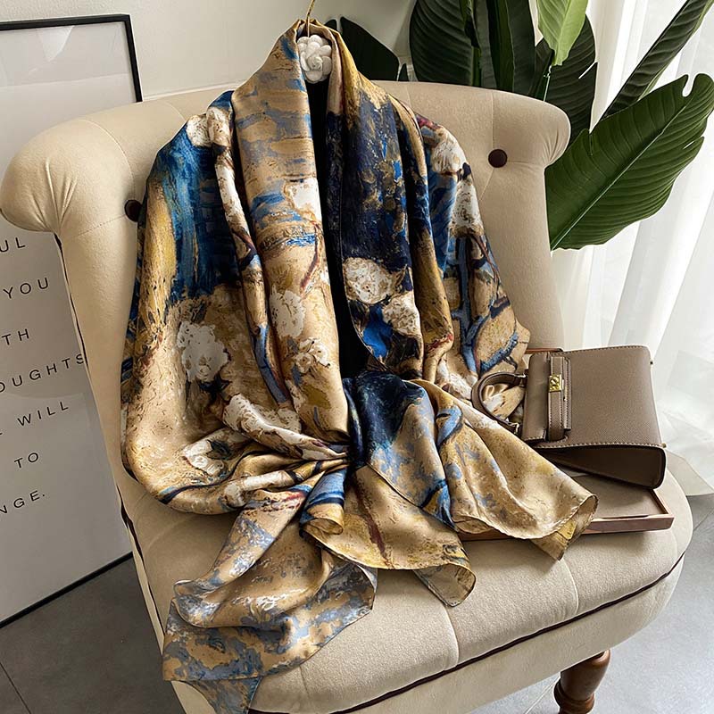 90*180CM femmes nouveau Satin de soie imprimé Design écharpe châle été Protection solaire serviette de plage foulards en soie dames foulard