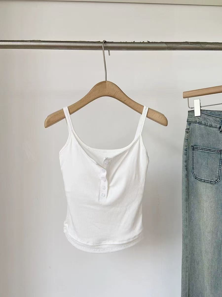 Camisole Faux Deux Pièces Tendance pour Femme Printemps Automne, Coupe Courte Ajustée avec Coussinets de Poitrine, Style Coréen Urbain pour Femme Audacieuse