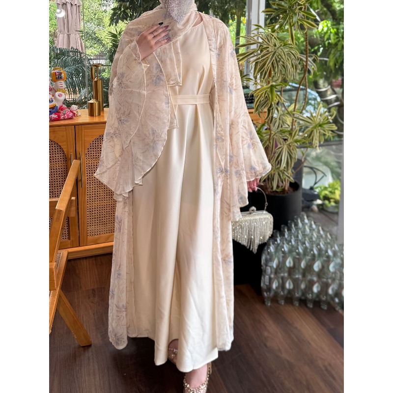 Robes de soirée 3 pièces ensemble pour femmes musulmanes Abaya avec écharpe longue Cardigan Robe robes ceintures dubaï Abayas Eid Ramadan Jalabiya