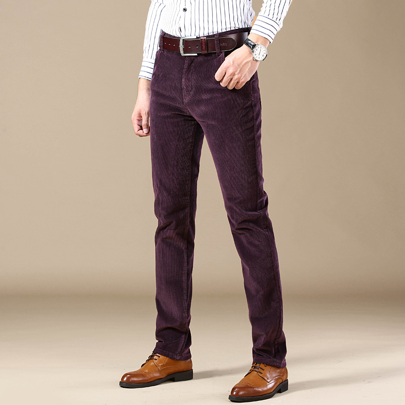 Pantalon d'affaires en velours côtelé pour hommes, kaki, mode, doux, confortable, élastique, Slim, droit, vêtements de printemps et d'automne