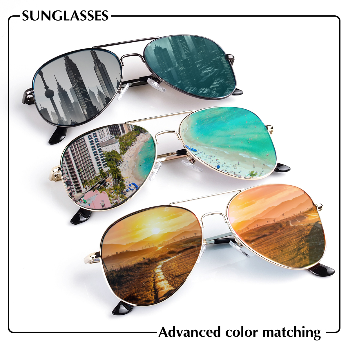 Lunettes de soleil de luxe pour hommes et femmes, monture en métal de haute qualité, forme classique en goutte, revêtement miroir, protection UV400