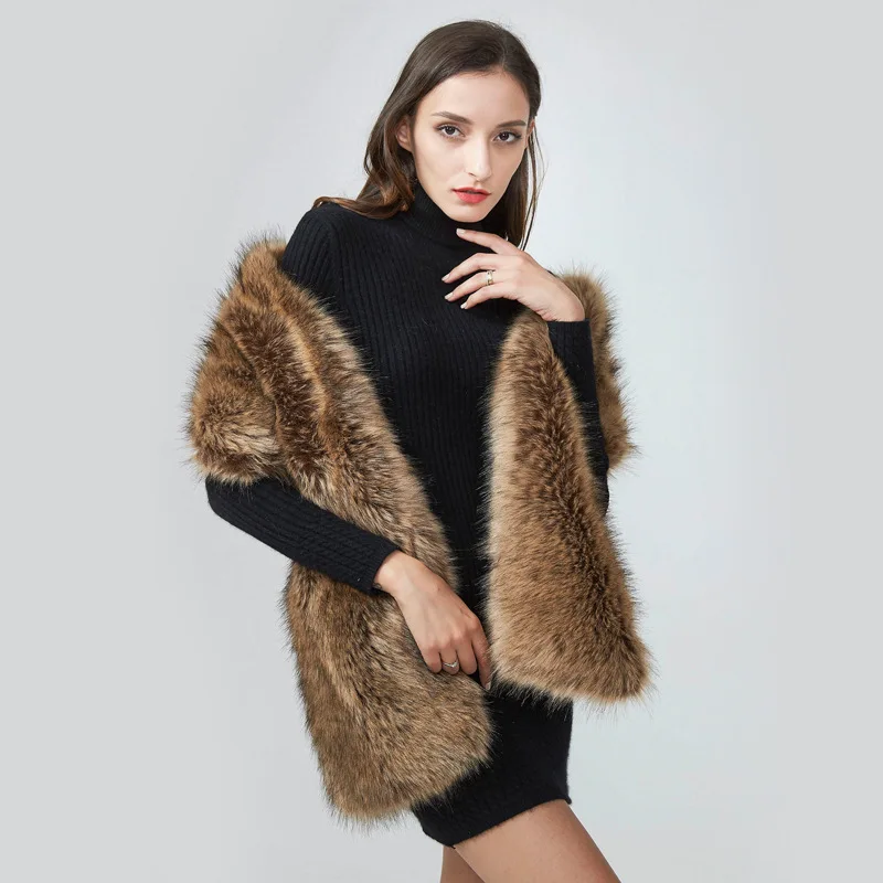 Hiver fausse fourrure châle grande écharpe moelleuse cou plus chaud femmes col en fourrure mariage mariée formelle soirée fête haussement d'épaules accessoires