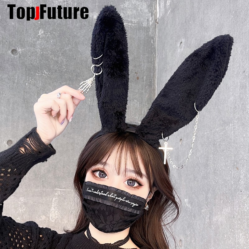 Serre-tête pour femme et fille, style Tuku Y2K, Gothique Lolita, Cosplay, Harajuku, Punk, avec oreilles de lapin