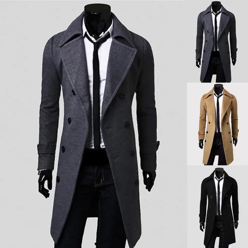 Trench-Coat Simple à Double boutonnage pour hommes, manteau résistant au froid, veste de couleur Pure