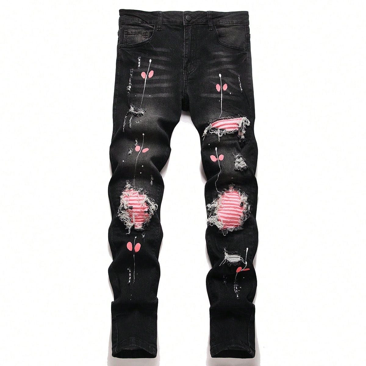 Jean en denim déchiré pour homme, très extensible, pantalon skinny hip-hop, pantalon décontracté à coupe slim avec broderie patchwork, streetwear