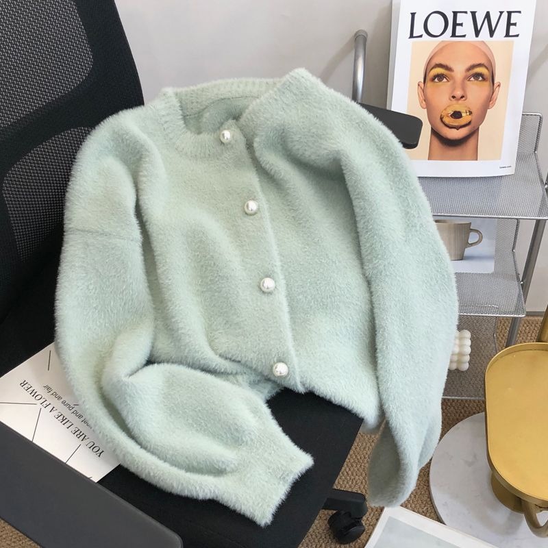 Cardigan pour femmes fausse fourrure de vison tricots fourrure femmes tricot joli pull pour femmes blanc rose vert haut à manches longues nouveaux vêtements d'extérieur