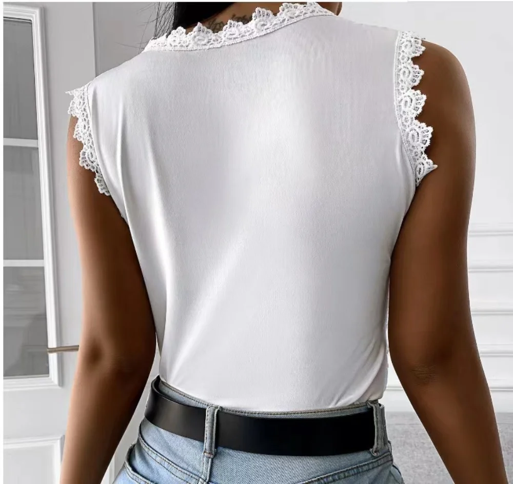 Dentelle t-shirt femmes élégant t-shirt décontracté femme vêtements été hauts à la mode t-shirt Vintage vêtements Streetwear solide T-Shirts Blusas