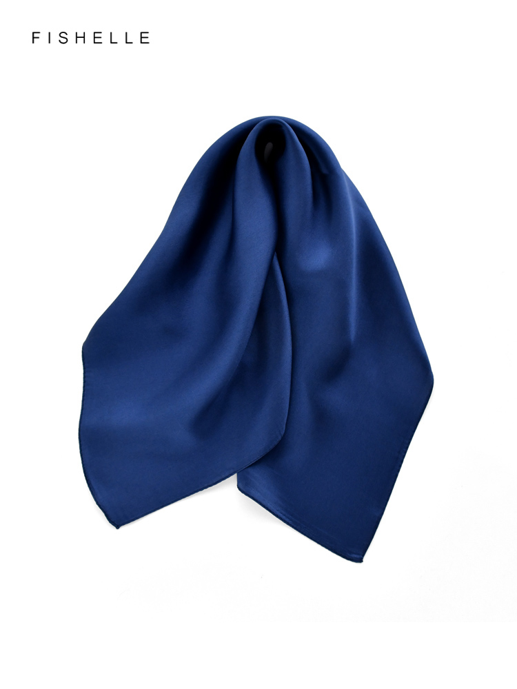 Foulard carré en soie bleu marine pour femmes, couleur unie, foulard en soie naturelle, petit hijab, col enveloppant, printemps automne