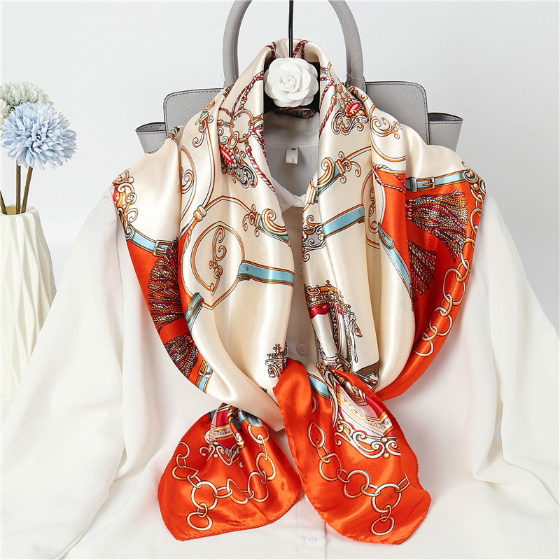 Foulard carré en Satin pour femmes musulmanes, Hijab élégant, imprimé 90cm, foulard en soie, châle, bandeau, poignée, accessoires pour cheveux, Bandana