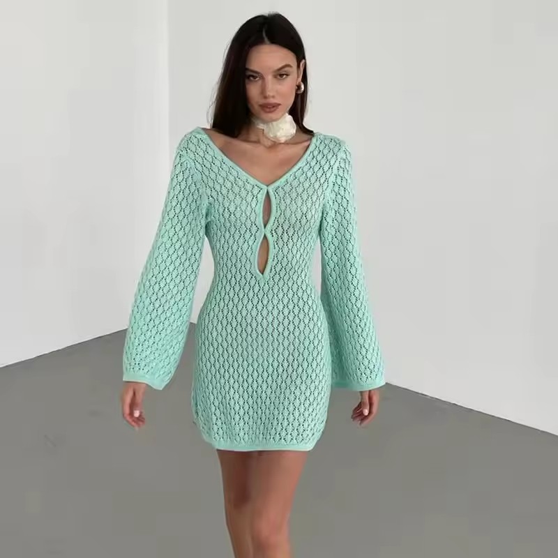 Robe tunique en dentelle inspirée à la bohème pour femmes, col en V, glands, dos noué, bikini, cover-up, sexy, mini, robe de plage, été